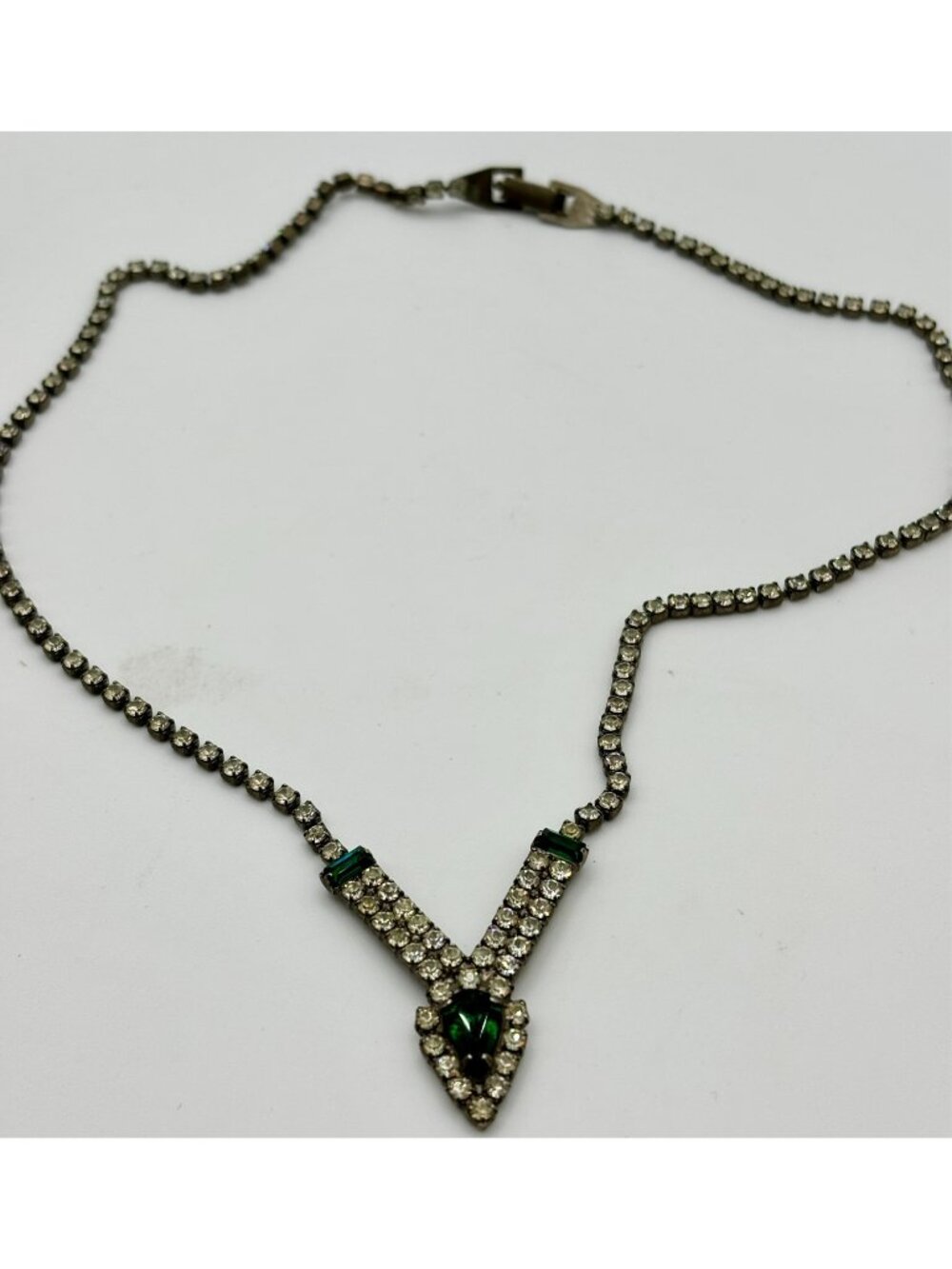 1960s Rhinestone Necklace-Prong Set Blue and Clear Crystals -400